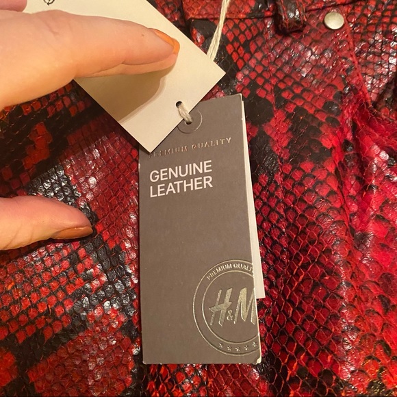 H&M Studio A/W 2016 Women's Red Snake Print Leather Pants NWT - Picture 4 of 12
